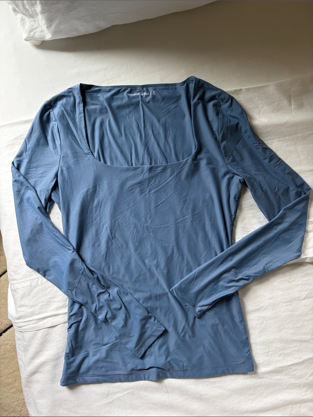 NEW Abercrombie & Fitch Scoop Neck Long Sleeve Top - Dusty Blue SZ M